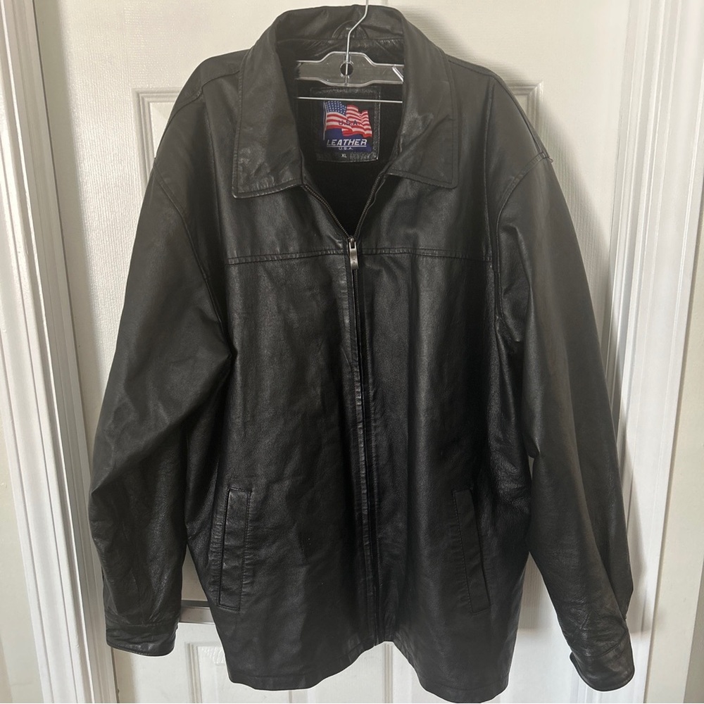 USA LEATHER Men's Medium Black Zip Jacket Lined Coat Genuine Leather XL
